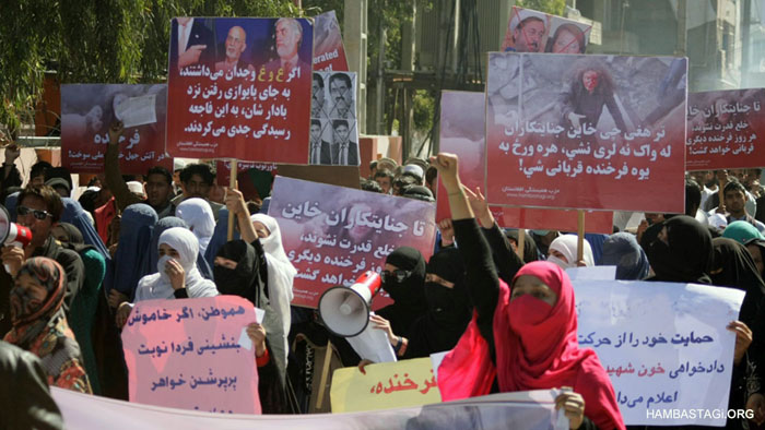 راهپیمایی دادخواهانه برای خون فرخنده در جلال‌آباد