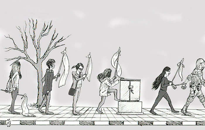 کارتون: «دختران خیابان انقلاب» در ایران کارتون: «دختران خیابان انقلاب» در ایران