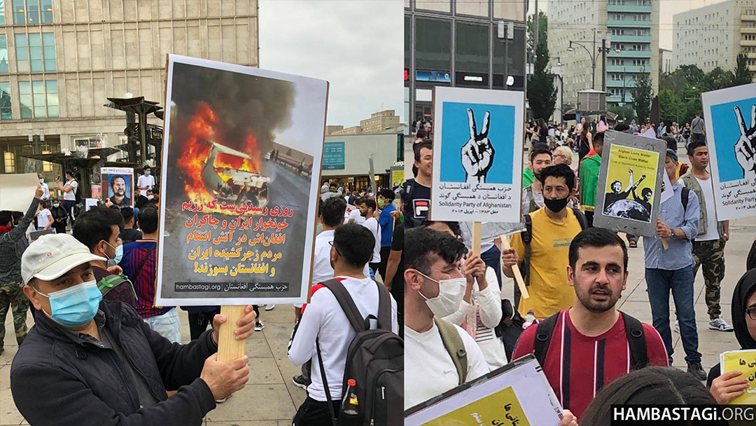 هواخواهان حزب همبستگی در تظاهرات علیه رژیم آزادی‌کش ایران در برلین