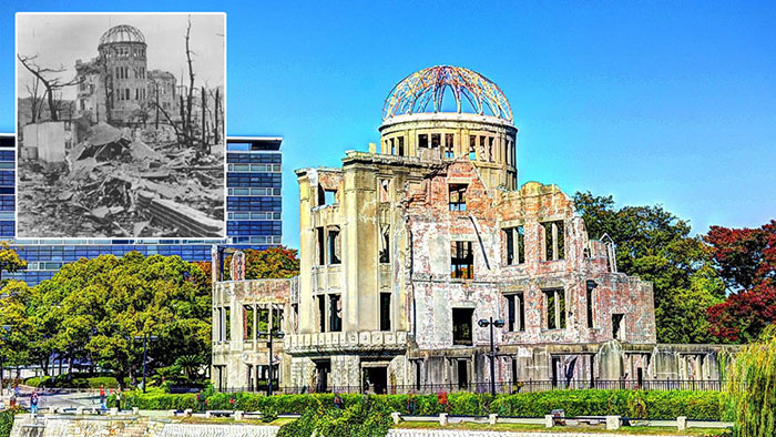 «یادمان صلح هیروشیما» مخروبه‌ای از بمباران اتمی هیروشیما و ناکازاکی است که مردم جاپان آنرا منحیث سمبول جنایت امریکا از سال ۱۹۴۵ تاکنون به حالت نیمه‌مخروبه حفظ کرده اند. این بنا ثبت میراث جهانی یونسکو نیز می‌باشد.