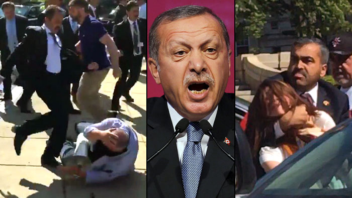 وحشیگری محافظان اردوغان علیه معترضان در امریکا