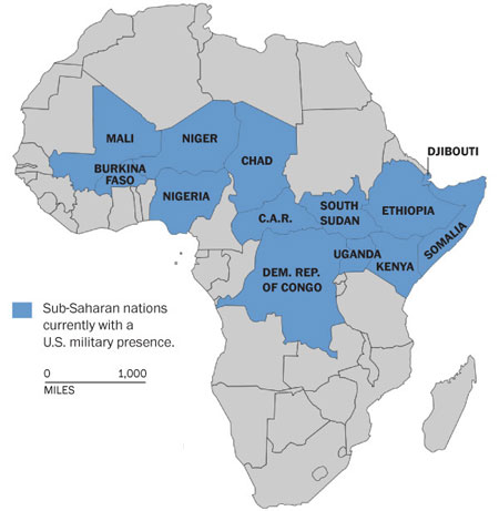 کشورهای افریقایی‌ای که امریکا در آن نیروی نظامی دارد.